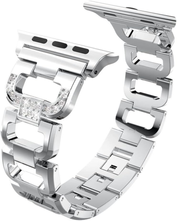HiPai Compatibe with Apple Watch Strap 42mm 44mm, Adjustable Sparkling Stainless Steel Metal Straps Buckle Clasp Bracelet Replacement for Apple Watch Series 6/5/4/3, Nike+, Sport, Edition - Silver