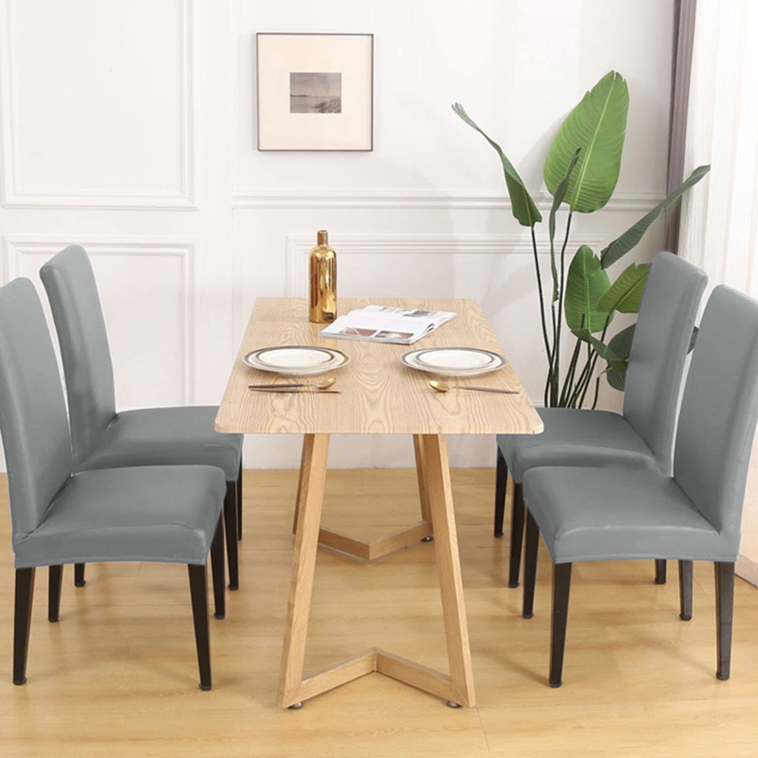 YOPOIY 2 4 6 Pack Stuhlhussen, Fest PU Leder Stuhlhussen für Esszimmerstühle Wasserdicht und ölfester Sitzschutz für Esszimmer Wohnzimmer Zuhause-Schwarz-6 STK