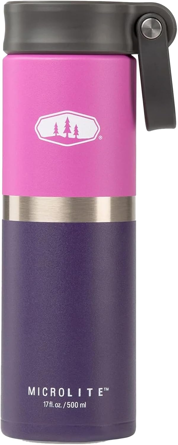 GSI Outdoors, Microlite 500 Twist 17 fl.oz. Vacuum Insulated Stainless Steel Water Bottle, Fuchsia/Purple
