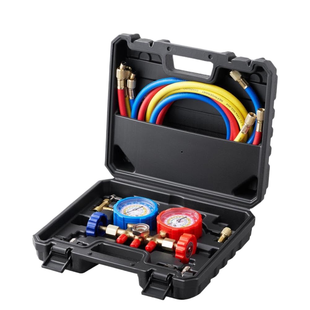 AC Manifold Gauge Set Compatible with R134A R22 R12 R502 Refrigerant for Automotive Air Conditioning and Evacuation