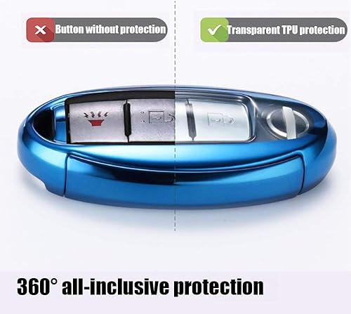 Miniatura 4 de Gran suerte TPU Car Key Case Protector remoto Smart Key Cover Fob Caso, con llavero (plateado) para Nissan 2017 2018 2019 2020 Rogue Qashqai Murano