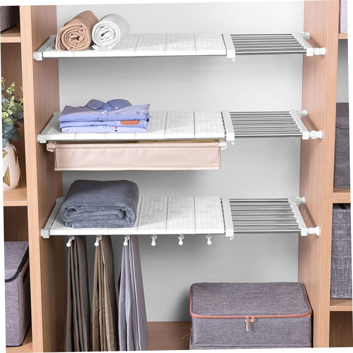 1pc Divider Storage Rack for Wardrobe Punch Clothes Shelf Organizer Expandable Design for Home Wide