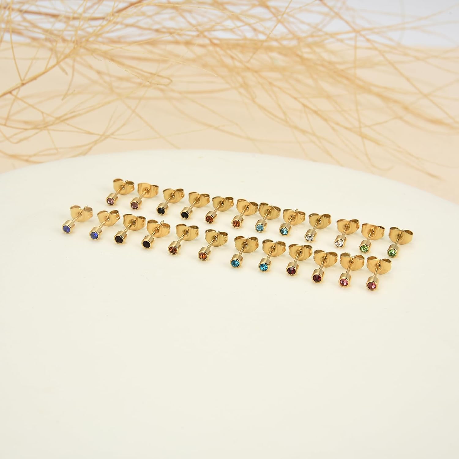 12 Pairs Ear Piercing Stud Earrings for Ear Piercing Guns, Surgical Stainless Steel Multicolor Round Heart Star Cubic Zirconia Birthstone Stud Earrings Set - Image 3