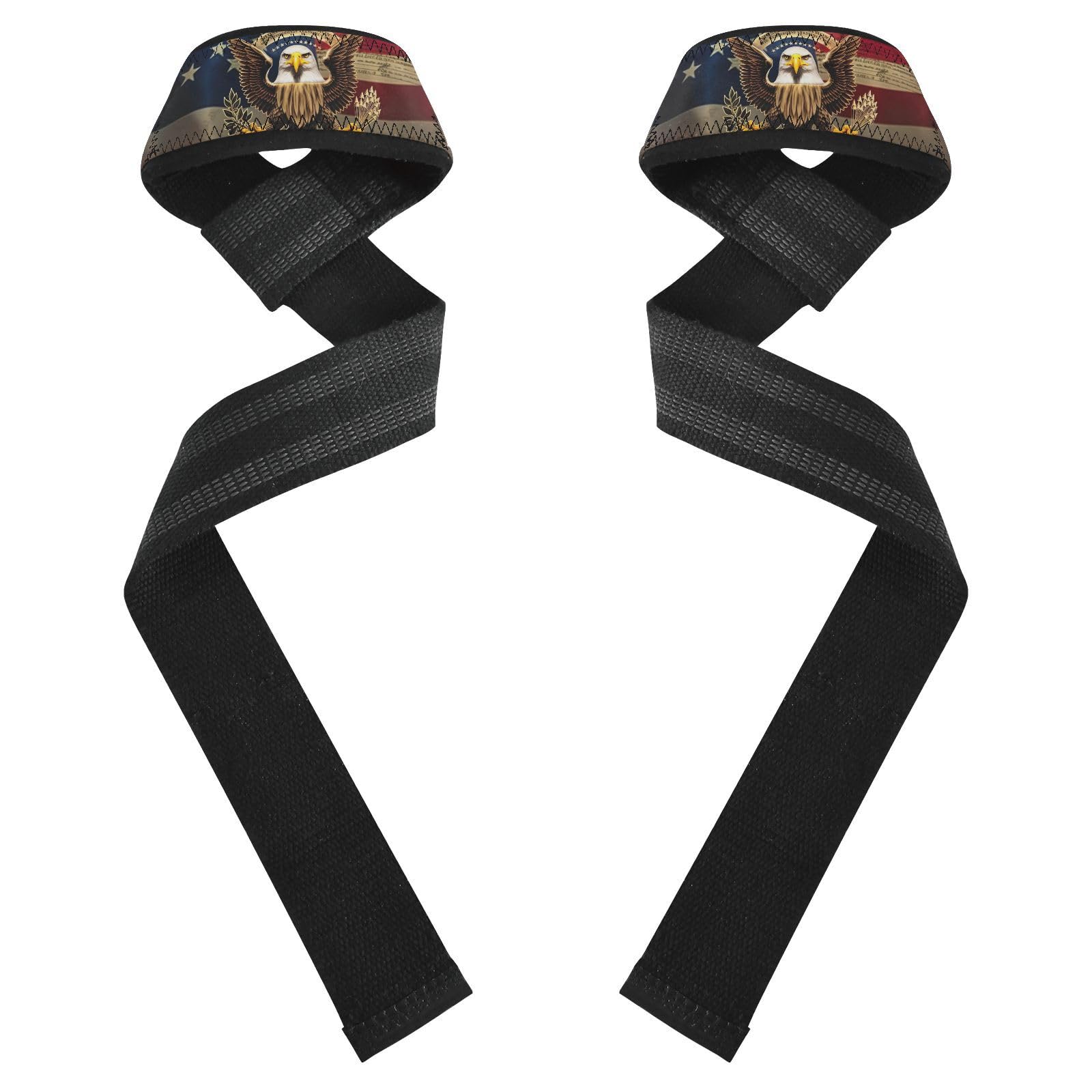 Nander American Flag and Eagle Wrist Straps for Weightlifting,Lifting Straps with Neoprene Cushioned Wrist Padded and Anti-Skid Silicone for Strength Training,Bodybuilding,Deadlifting