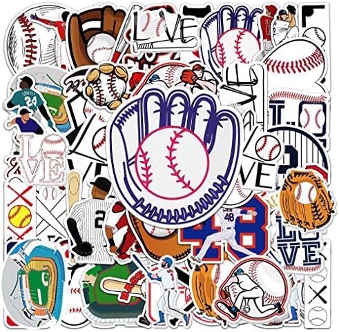 Baseball Game Stickers |50 Pcs Baseball Waterproof Vinyl Decals for Water Bottles Laptop Luggage Cup Computer Mobile Phone Skateboard Guitar Helmet Snowboard Décor