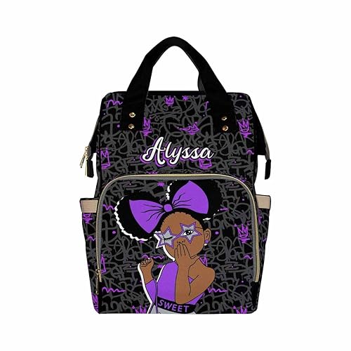 Newcos Mochila de pañales personalizada con nombre, bolsas de bebé negras personalizadas para recién nacidos, niños y niñas, bolsa de guardería,