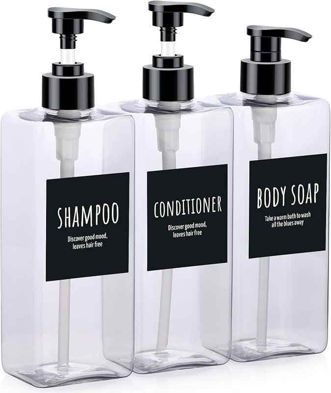 Frascos recarregáveis Segbeauty com bomba e rótulos, 3 unidades de 500 mL