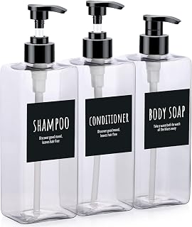 Segbeauty Shampoo Bottles, 3pcs 16.9oz Empty Refillable Pump Dispenser with Labels, 500ml Plastic Reusable Press Lotion Containers for Bathroom Hotel Liquid Soap Body Wash Hand Soap Conditioner Clear