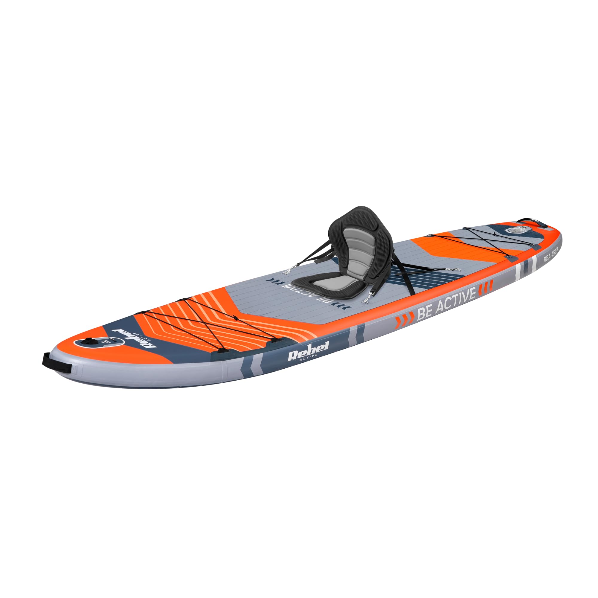 Rebel Brett SUP gepumpt mit Schwimmsitz Drop-Stitch 335 cm Set Paddel Pumpe Rucksack RBA-4507-OR