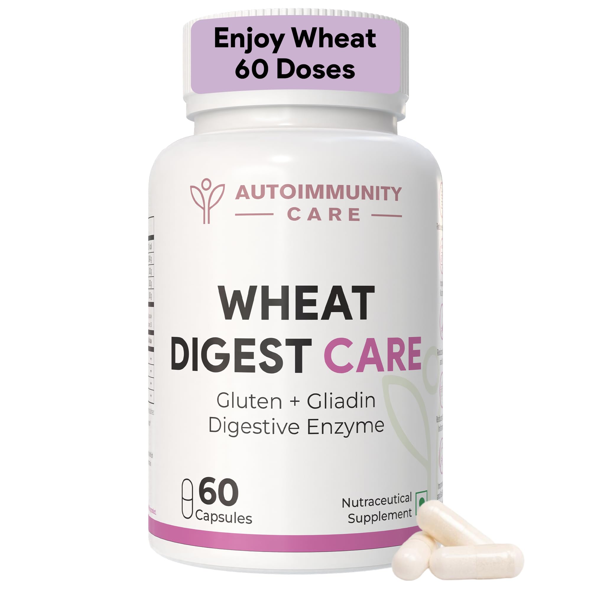 Wheat Digest Care | Gluten + Gliadin Digestive Enzyme Supplement | For Gluten Digestion, Helps to Digest Wheat, Maida, Barley & Other Cereal Grains | 60 Veg Capsules