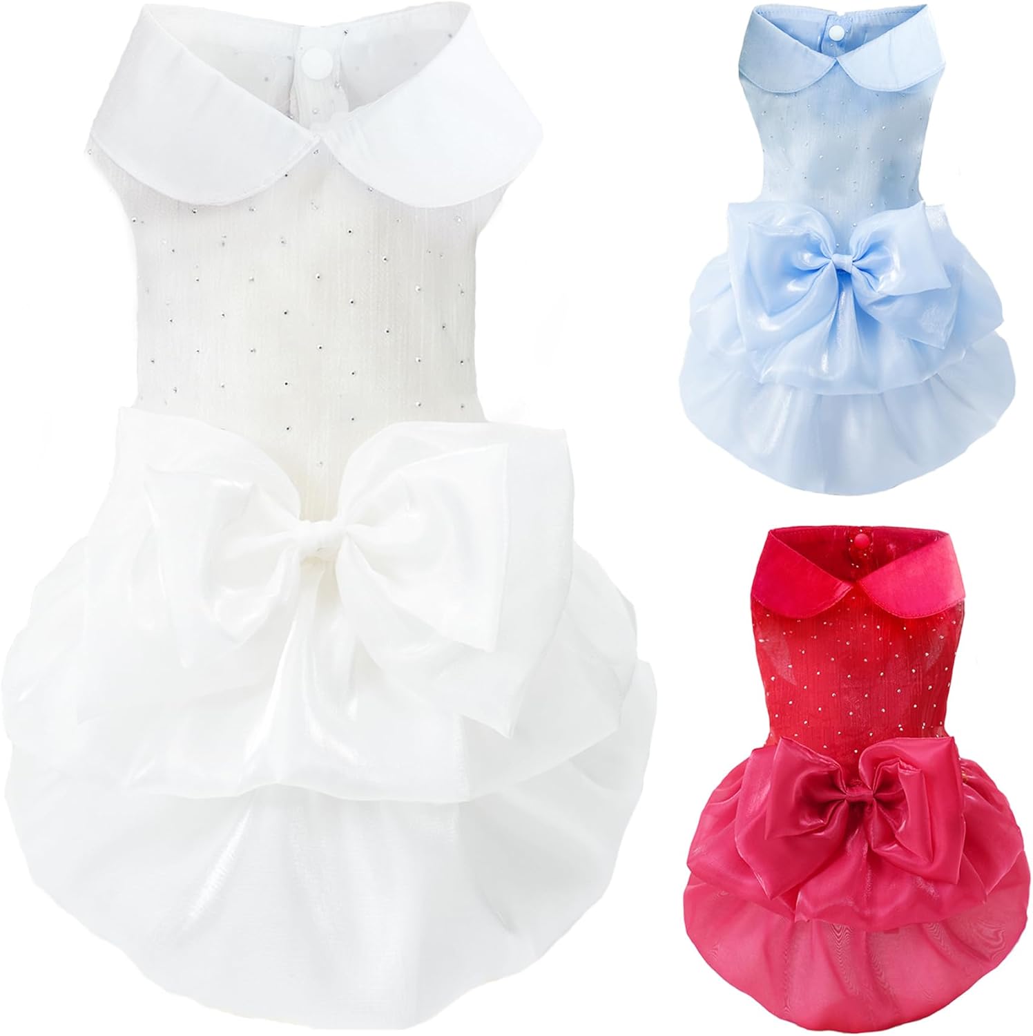 MAMORE Dog Dresses Princess Skirt Tutu Gowns Wedding Outfits Pet Clothes for Small Medium Large Dogs Girl Puppy with Bow Tie Cute Valentine Birthday Party (White, 4X-Large)