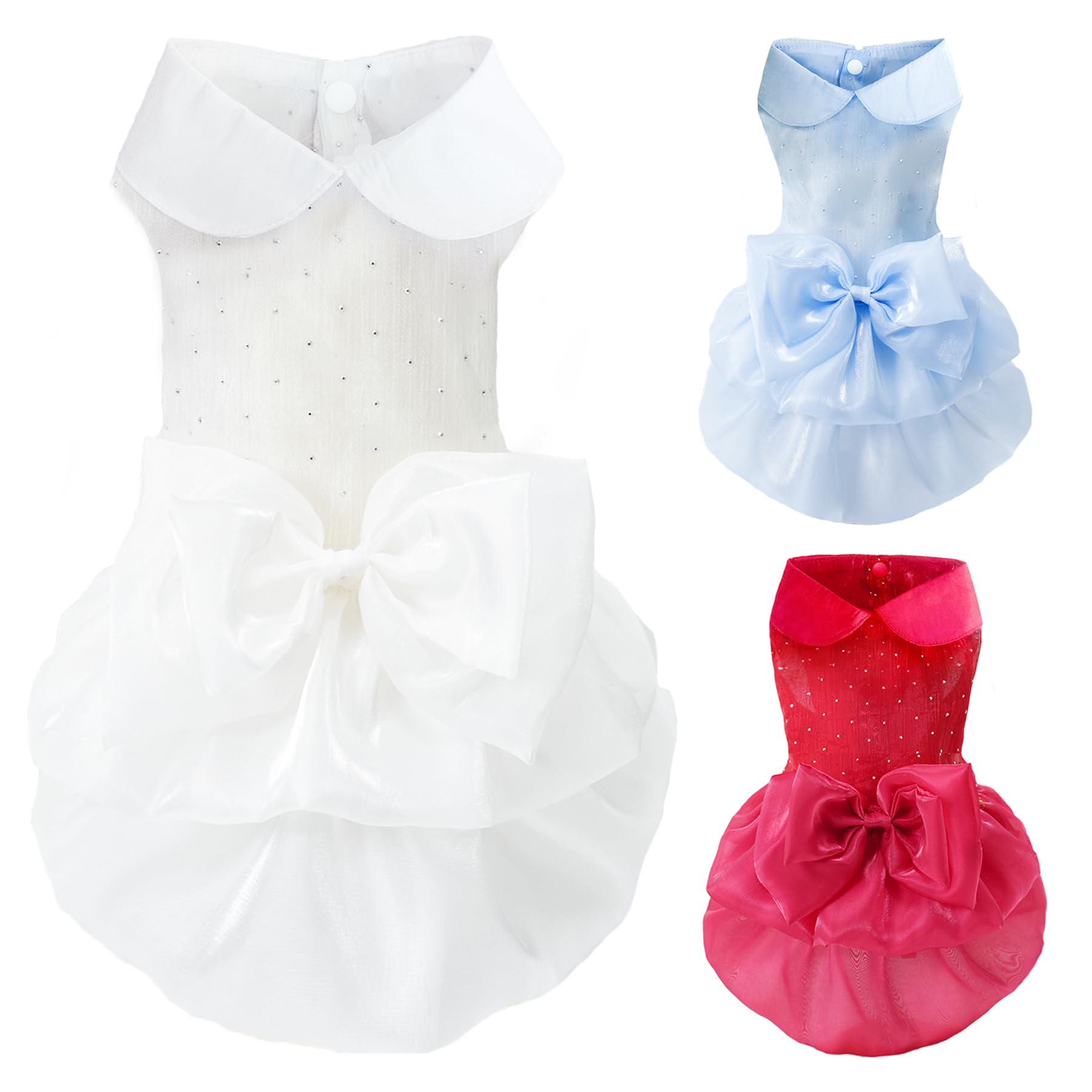 MAMORE Dog Dresses Princess Skirt Tutu Gowns Wedding Outfits Pet Clothes for Small Medium Large Dogs Girl Puppy with Bow Tie Cute Valentine Birthday Party (White, 4XL)