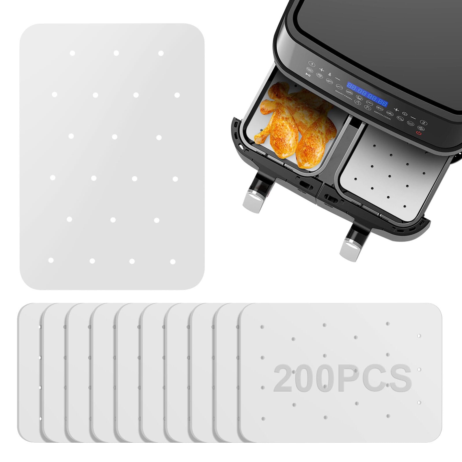 Lot De 200 Doublures Papier Parchemin Pour Friteuse Air Ninja - 21x14 Cm, Anti-adhésif, Résiste 250°C