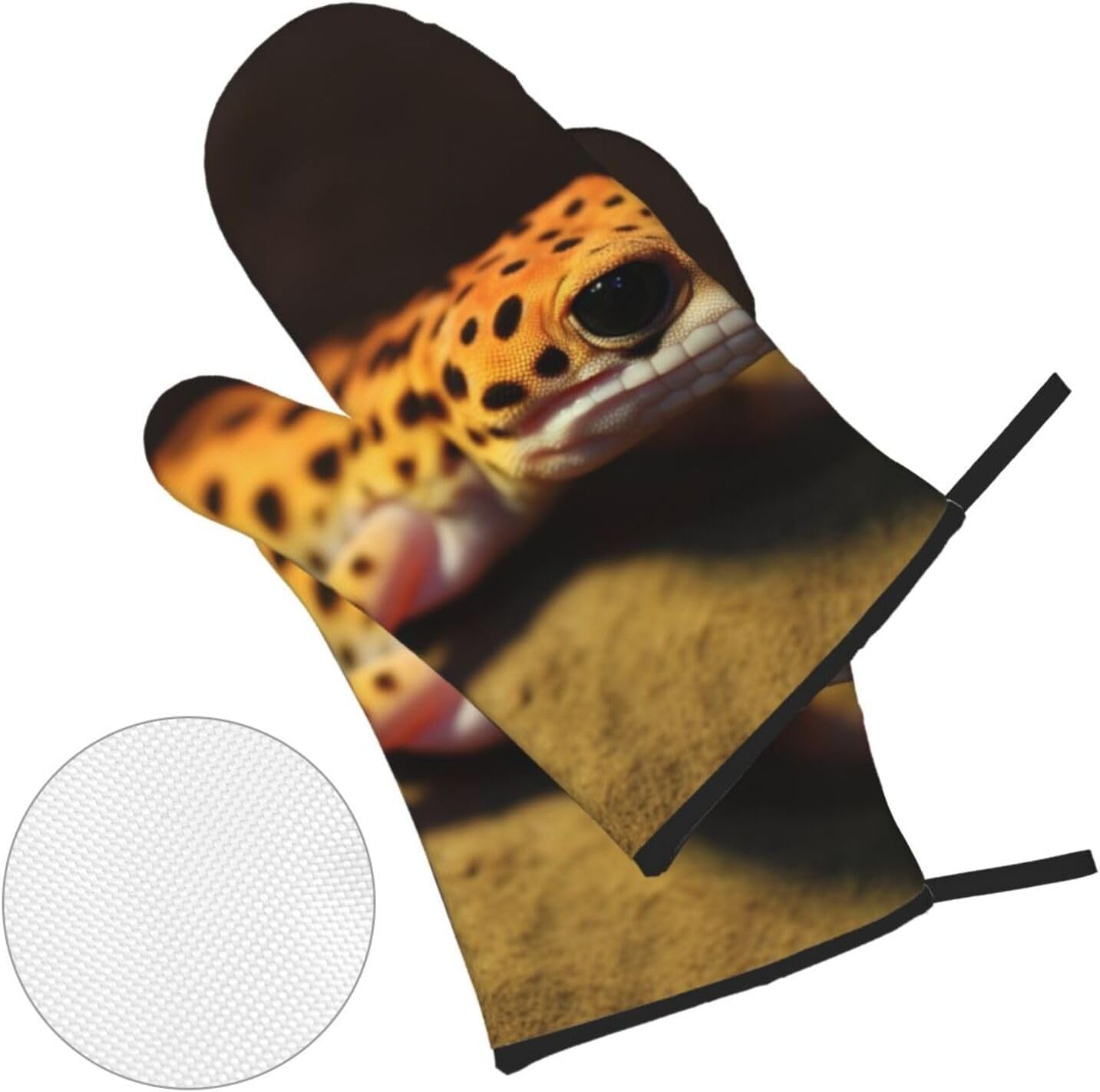 Oven Mitts and Pot Holders 4 pcs Set Oven Glove for Cooking Leopard Little Gecko Oven Mitt Heat Resistant Kitchen Oven Gloves and Hot Pads Non-Slip Cooking Gloves for Baking Kitchen Hot Pads