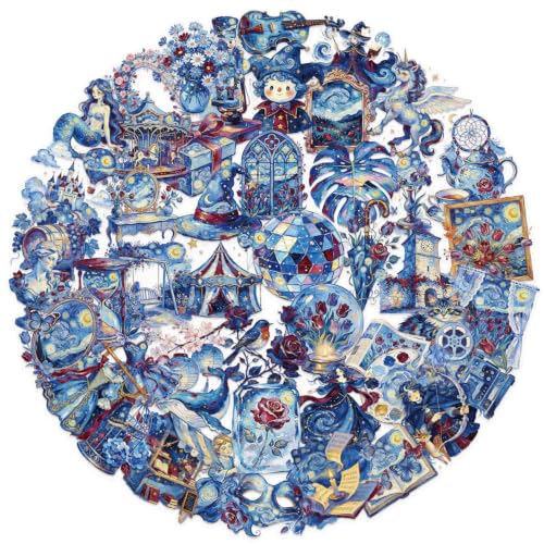 Image of 50 Pieces Natura Themed Transparent Stickers for Scrapbooking, Self-Adhesive Scrapbooking Stickers Supplies Journal Stuffers for Adult Card Making Letters DIY (Blue)