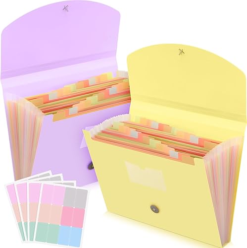 Harloon Paquete de 2 carpetas de archivos expansibles de 24 bolsillos con etiquetas de cubierta, organizador de archivos expandible con cubierta