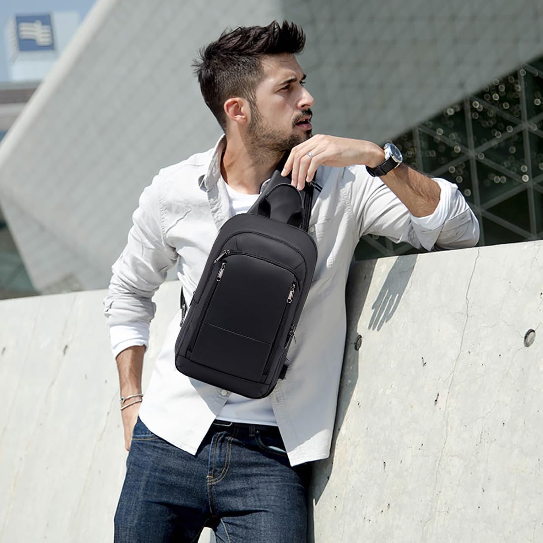 FANDARE Rétro Sac De Poitrine Toile Sac Bandoulière Sling