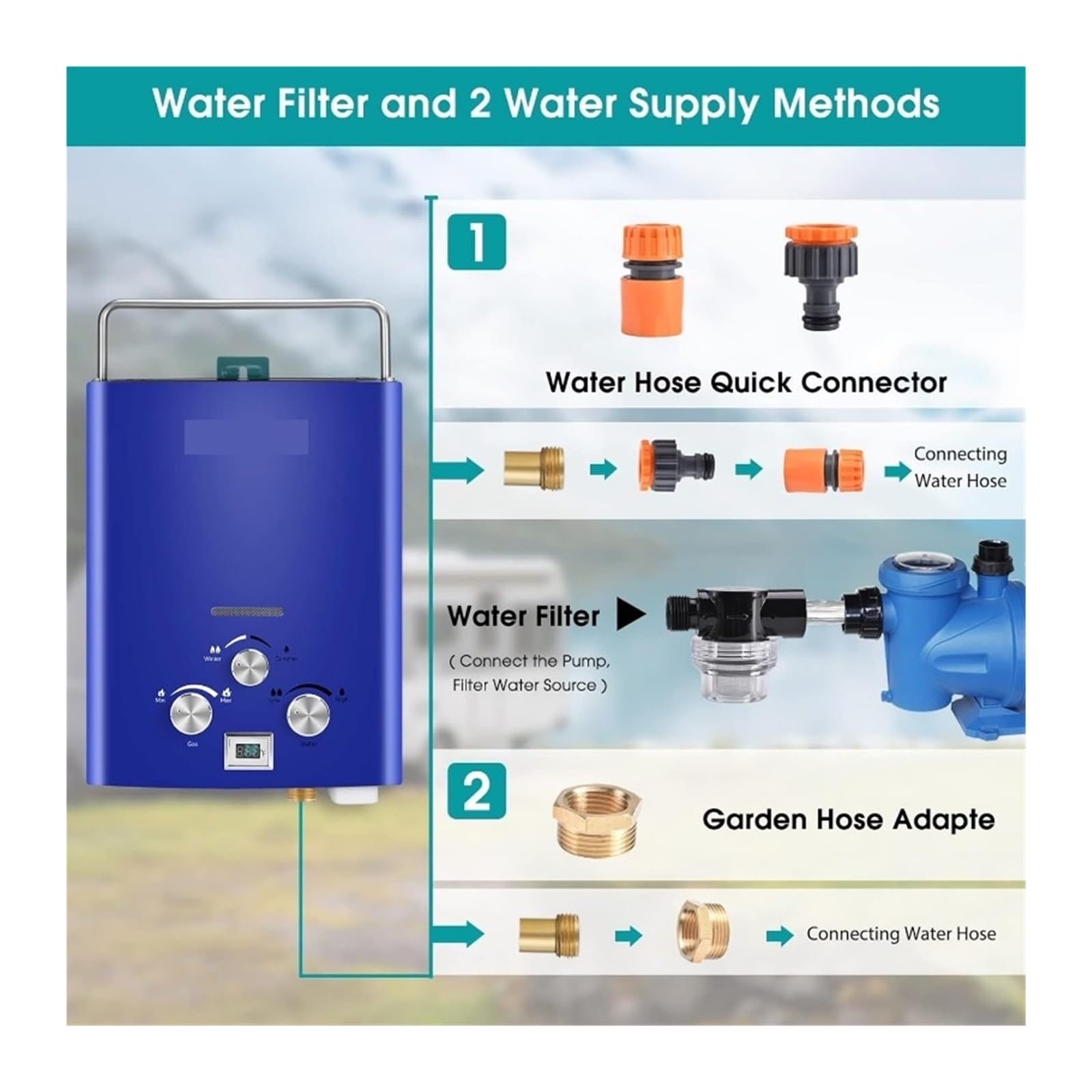 Calentador De Agua, Calentador De Agua -Calentador De Agua A Gas Portátil De 1.6GPM 6L, Fácil De Instalar, Calentador De Agua Sin Tanque De Propano, Agua Caliente Instantánea For Ducha Ahorre EnergíA