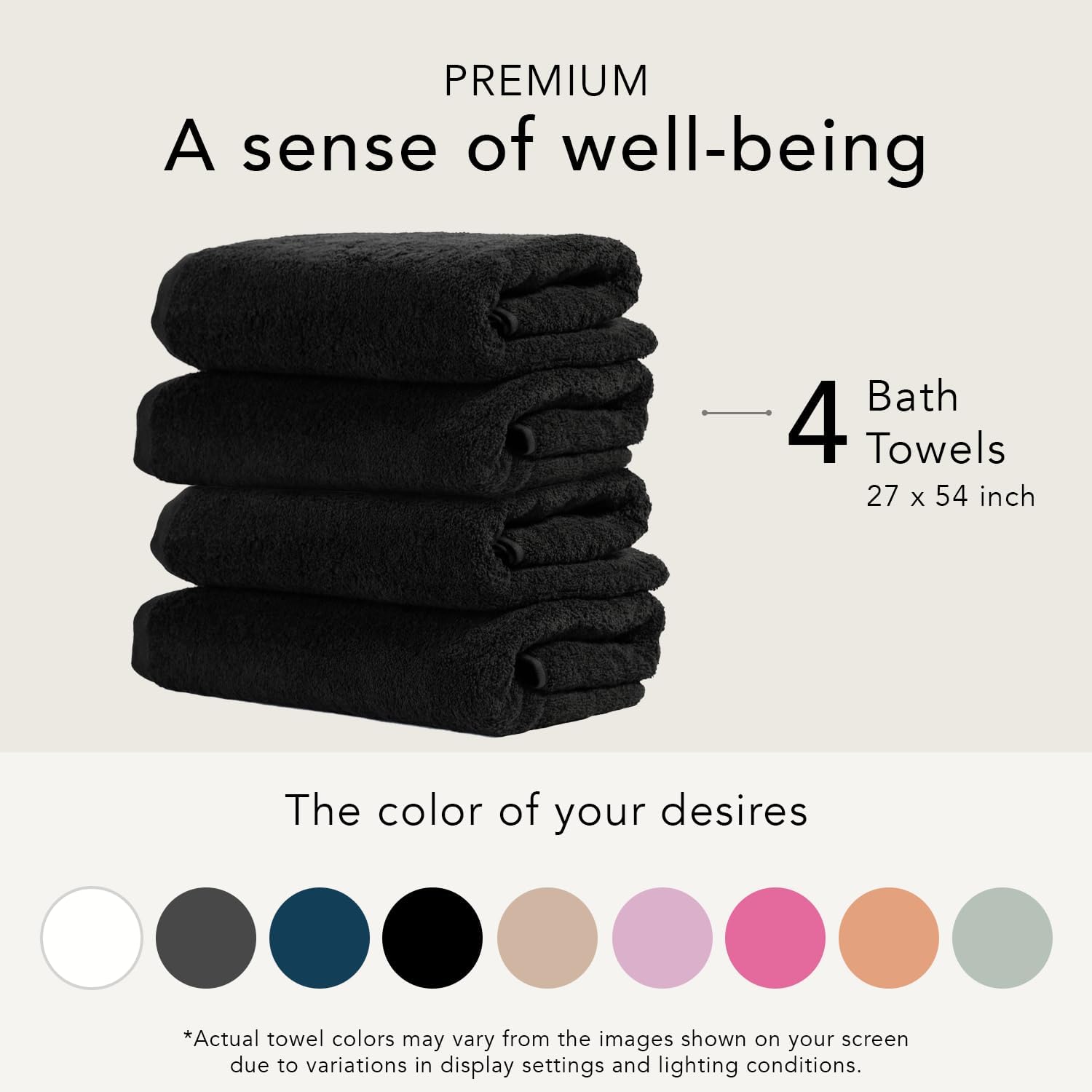 Ôhm - Terry Cloth Towel Set - 4 Extra Fluffy & Soft Bath Towels - 27x54 Inch - for Home, Hotel & Spa Turkish Cotton & Oeko-TEX Certified - Black