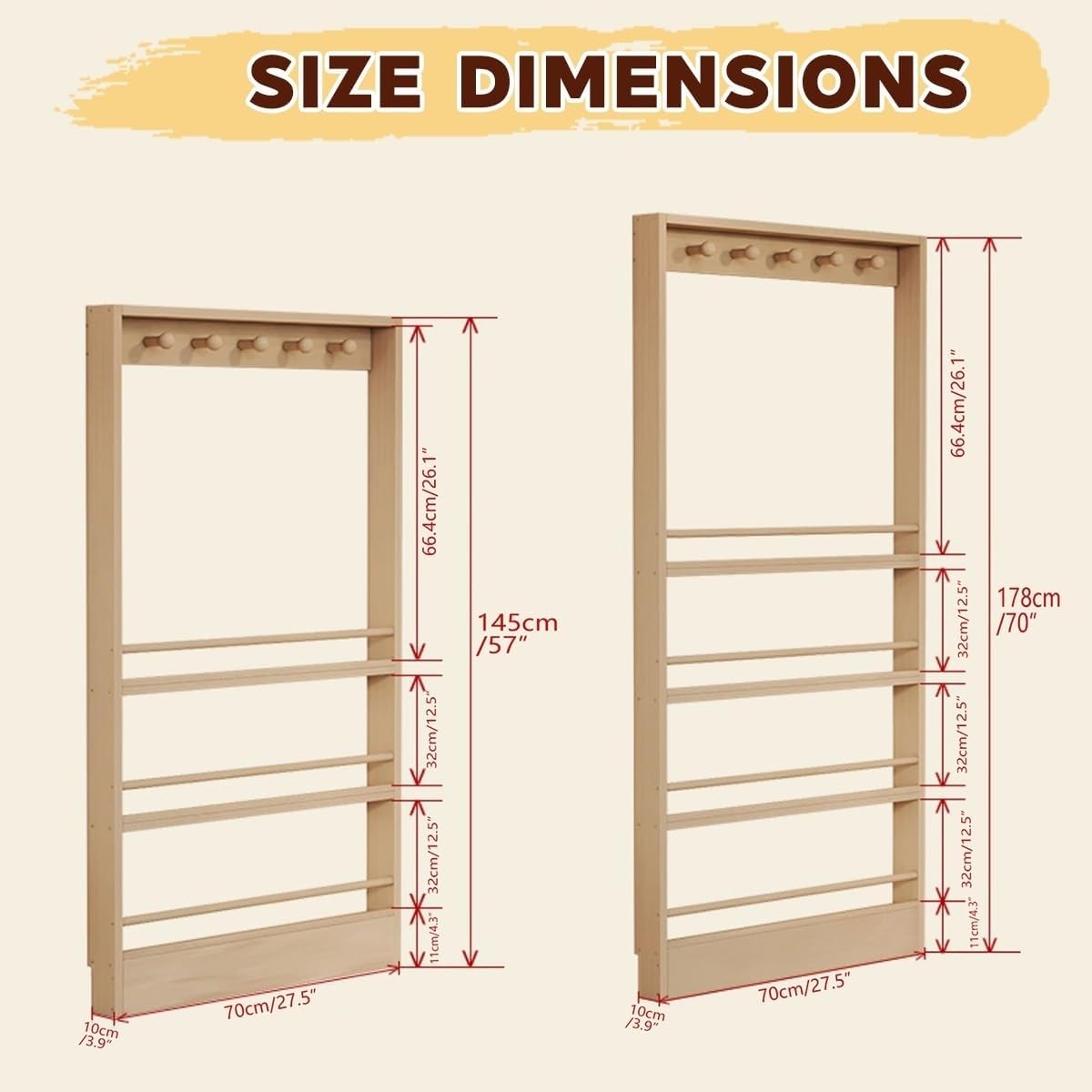 Behind the Door Bookshelf,Kids Behind the Door Storage Shelf with Hooks,Wooden Slim wall Shelf,for Books, Toys, and More(27.5x3.9x70in)