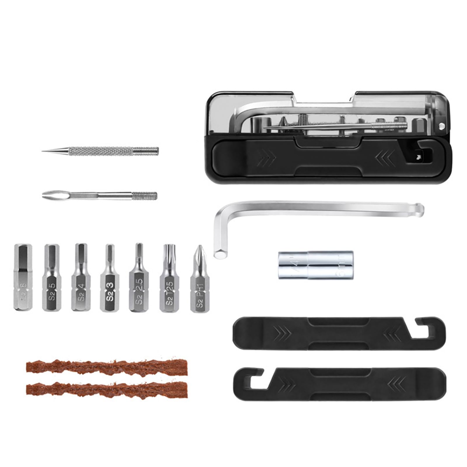 Multifunctional Bike Repair with Double Direction Ratchets Wrenches and Tire Strips for Cycling Maintenance Emergencies Tire
