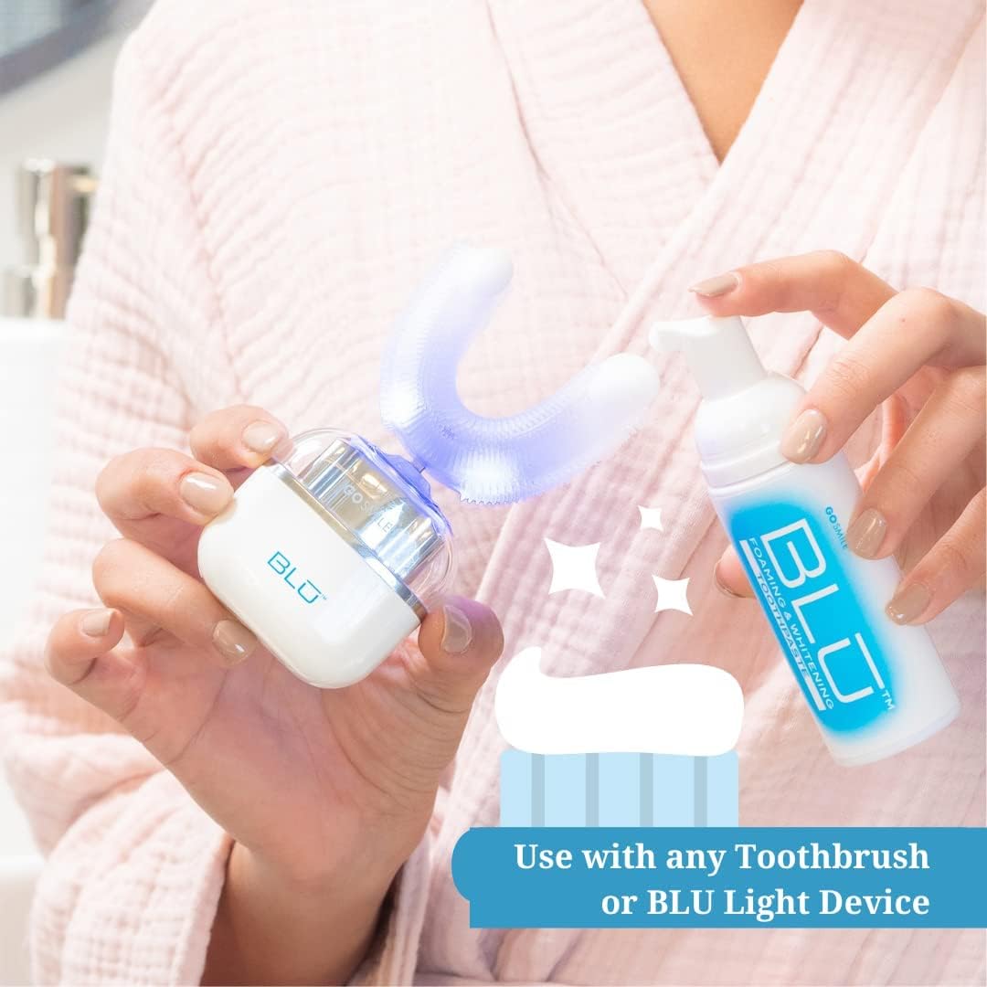 GO SMILE BLU Foaming Whitening Toothpaste for Blue-Light Toothbrushes, Light Activated Stain Removal & Enamel Whitening Formula to Freshen Breath & Clean Teeth Without Sensitivity, Mint Flavor 2.3 oz