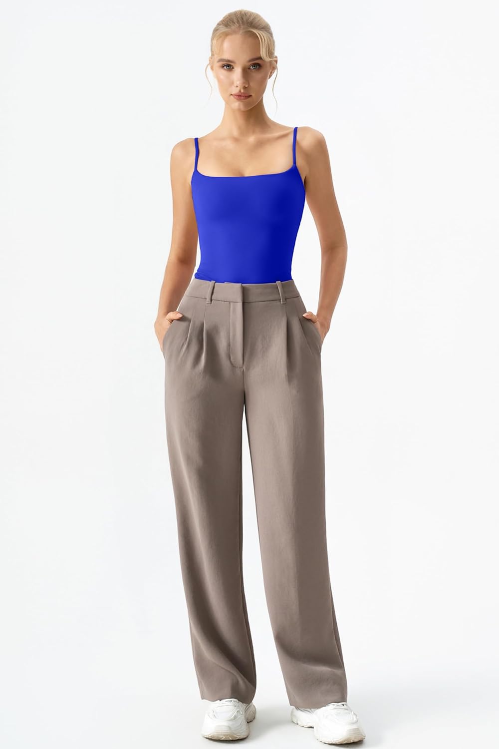 QINSEN Women‘s Spaghetti Strap Bodysuit Top Square Neck Sleeveless Double Lined Cami Shirts - Image 5