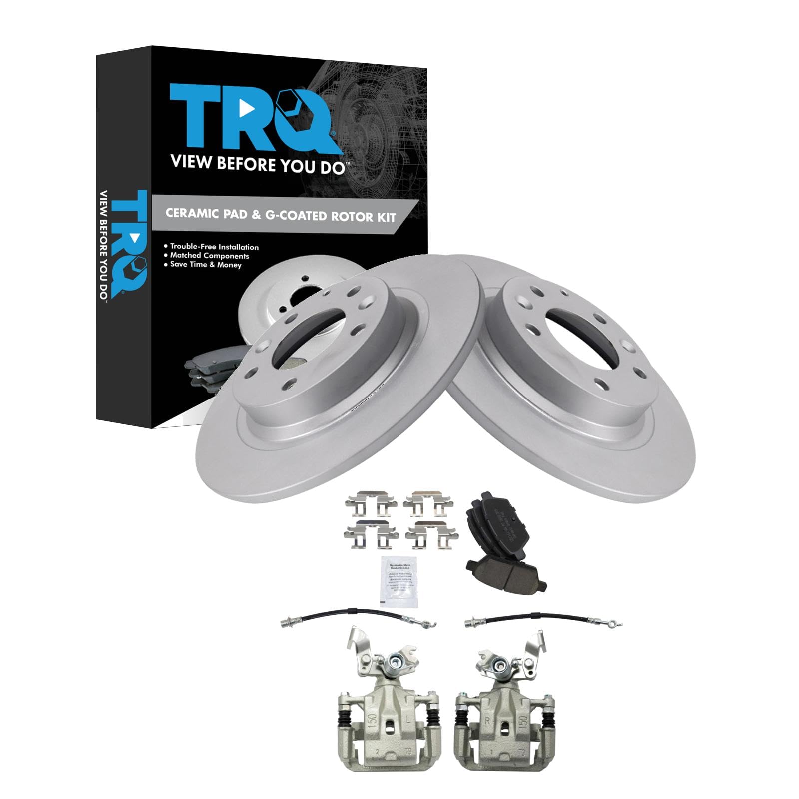 TRQ Rear Brake Pad &amp; Rotor Kit Ceramic Premium G-Coated Compatible with 2009-2012 Ford Fusion Lincoln MKZ 2009-2011 Mercury Milan