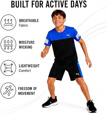 PUMA Boys 2 Piece Dry Fit Tee & Performance Active Shorts Set (Sizes 4-16)