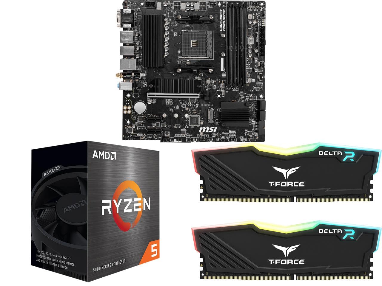 Newegg Motherboard CPU Memory Combo - B550M PRO-VDH WiFi Bundle with Ryzen 5 5500 and T-Force Delta RGB 16GB (2 x 8GB) TF3D416G3200HC16FDC01
