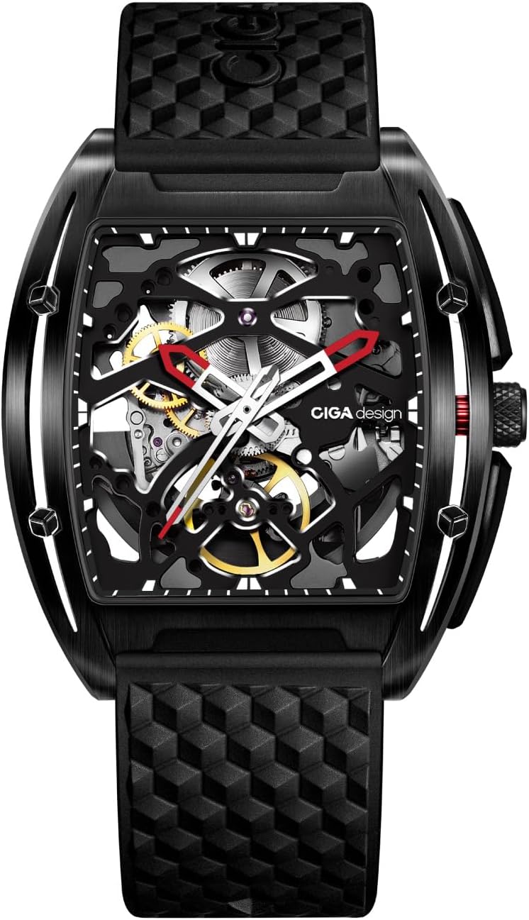 Z Series Automatic Mechanical Watch, Luxury Skeleton Wristwatch Tonneau with Leather and Silicone Strap Stainless Steel Business Dress Waterproof Timepiece Gifts for Men and Women