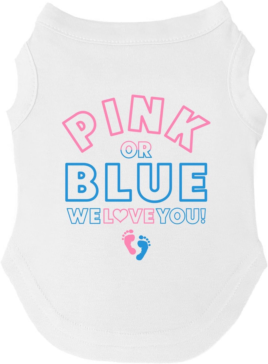 Pink Or Blue? We Love You Dog Tee Shirt | Sleeveless Breeds | Gender Reveal | Baby Announcement | Pregnancy Reveal | Boy or Girl |White, Medium 824
