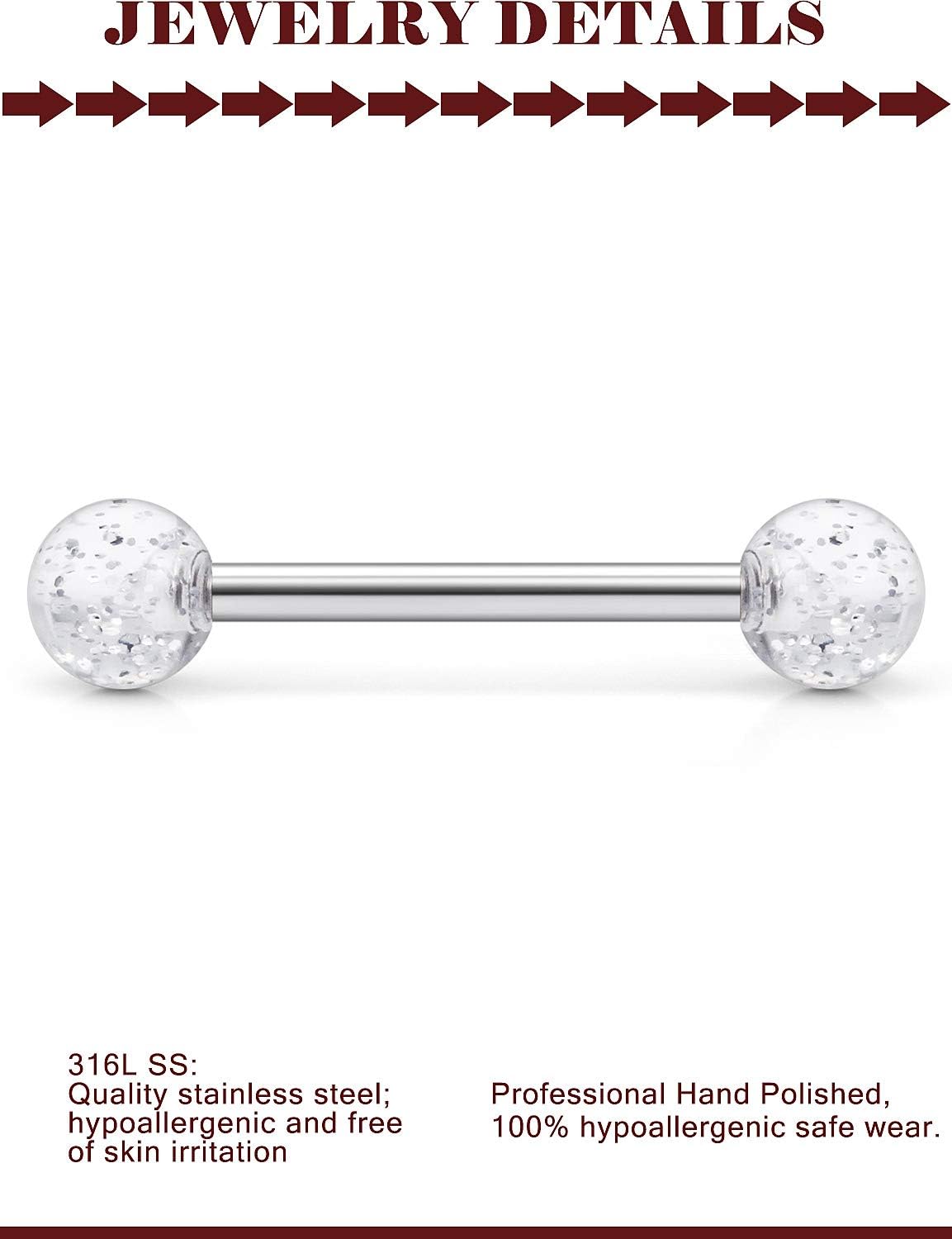 Prjndjw 24-48Pcs Nipple Rings Tongue Rings Surgical Steel Straight 14G Barbells Piercing Jewelry 12MM 14MM 16MM 19MM 22MM for Women Men Glow in The Dark Tongue nipple ring - Image 2