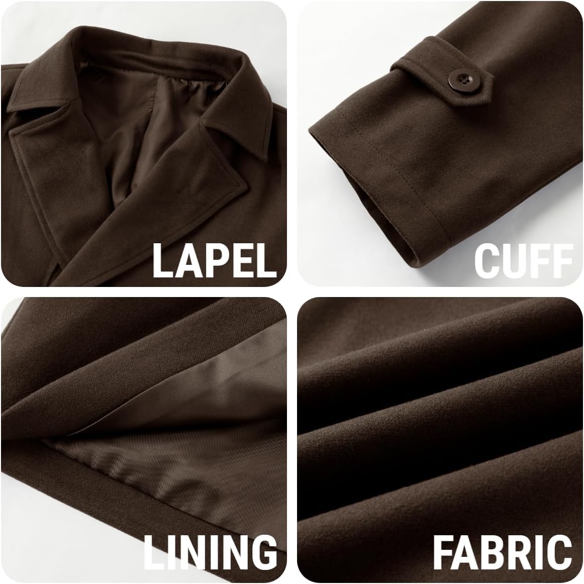 Bbalizko Mens Classic Pea Coat Notched Collar Double Breasted Slim Fit Winter Warm Heavyweight Trench Coats - Image 6