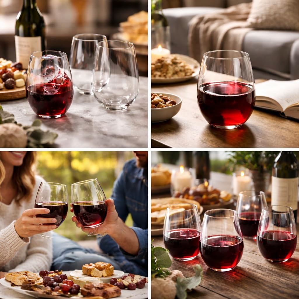 Amazon.com | Oojami 40 Pack 12 Ounce Stemless Unbreakable Crystal Clear Plastic  Wine Glasses (12 Ounces): Wine Glasses