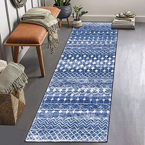 Vaukki Hallway Runner Rug, Vintage Boho Soft Laundry Rug Runner, Non Slip Entryway Runner Mat, Washable Farmhouse Kitchen Area Carpet For Bathroom, Entryway And Bedroom (Blue, 2'X6') #TOP7