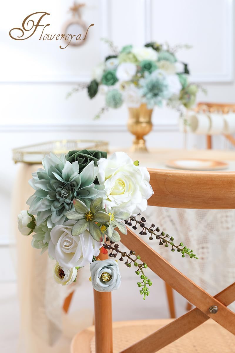Floweroyal Artificial Flowers Combo Green Flowers Mix Silk Flowers Dahlia Roses with Stems for DIY Wedding Bridal Bouquets, Baby Shower, Floral Arrangement, Table Centerpieces, Home Decorations. - Image 7