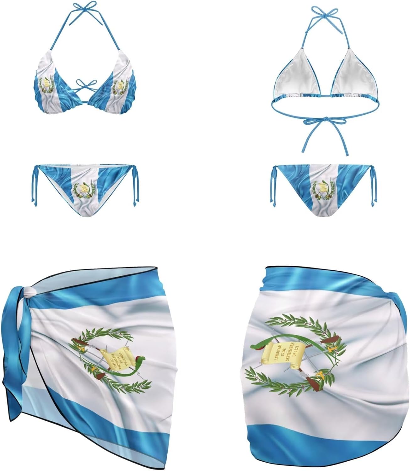 Women's 3 Piece Swimsuits Sexy Halter Triangle Side Tie Thong Bikini Set with Sarong Cover Ups