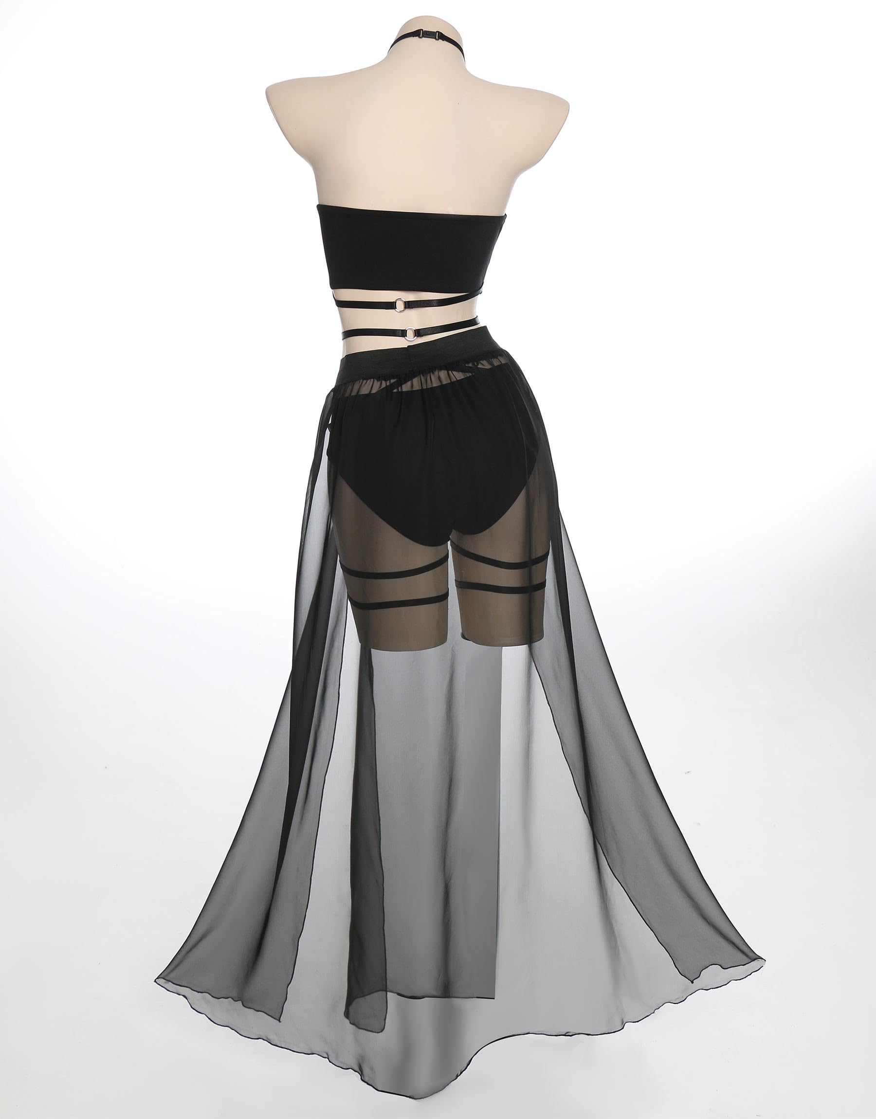 MEOWCOS Gothic Dress Set Vintage Top and Short with Chiffon Skirt