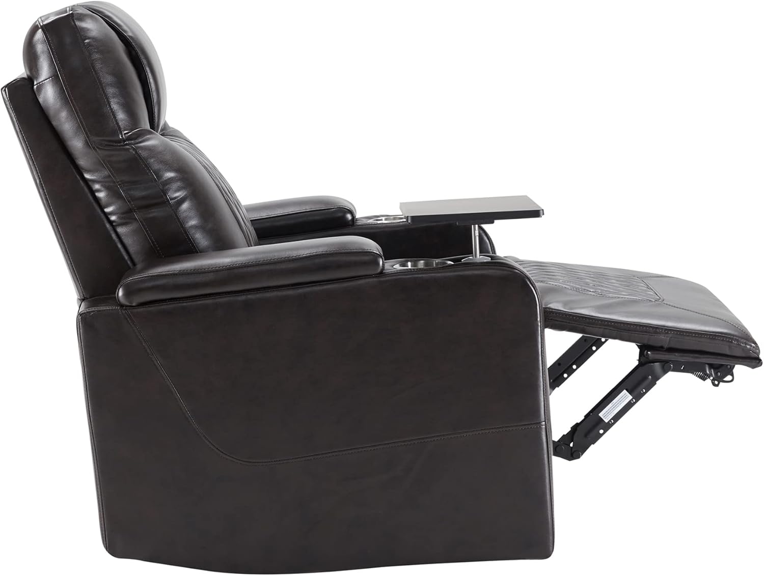 P PURLOVE Power Motion Recliner Chair for Home, PU Recliner Chair with USB Charging Port and Hidden Arm Storage 2 Convenient Cup Holders, Home Theater Seating with 360° Swivel Tray Table (Black)