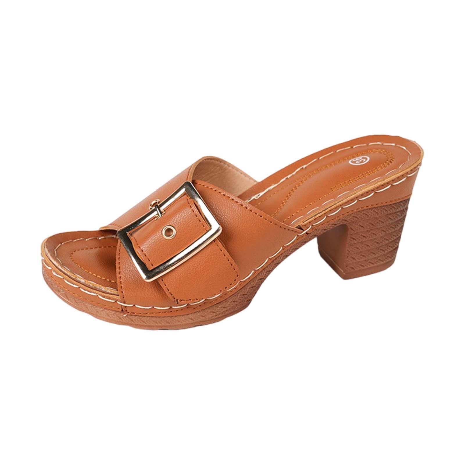 Sandalias sin espalda para mujer, tacón de bloque, puntera cerrada, zapatos de playa, boca romana, informales, zapatos de tacón de cuña media, sandalias lisas para interiores y exteriores
