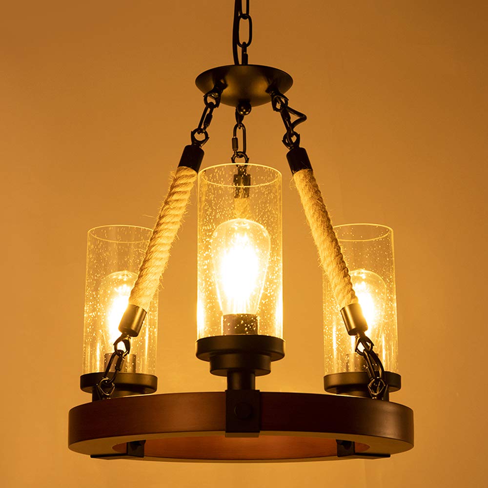 Wellmet Farmhouse Foyer Chandelier, 3 Lights Wagon Wheel Chandelier