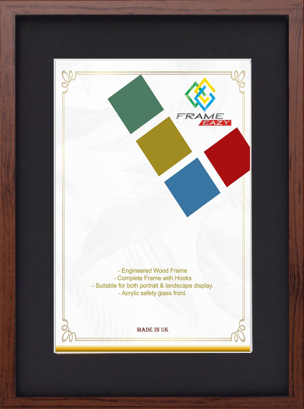 FRAME EAZY Dark Oak 12x10 Photo Frame with 9x6 Black Mount to Hang Portrait or Landscape - Thin Picture Frame With Safe Perspex Front - 12" x 10" For Picture Size 9" x 6"