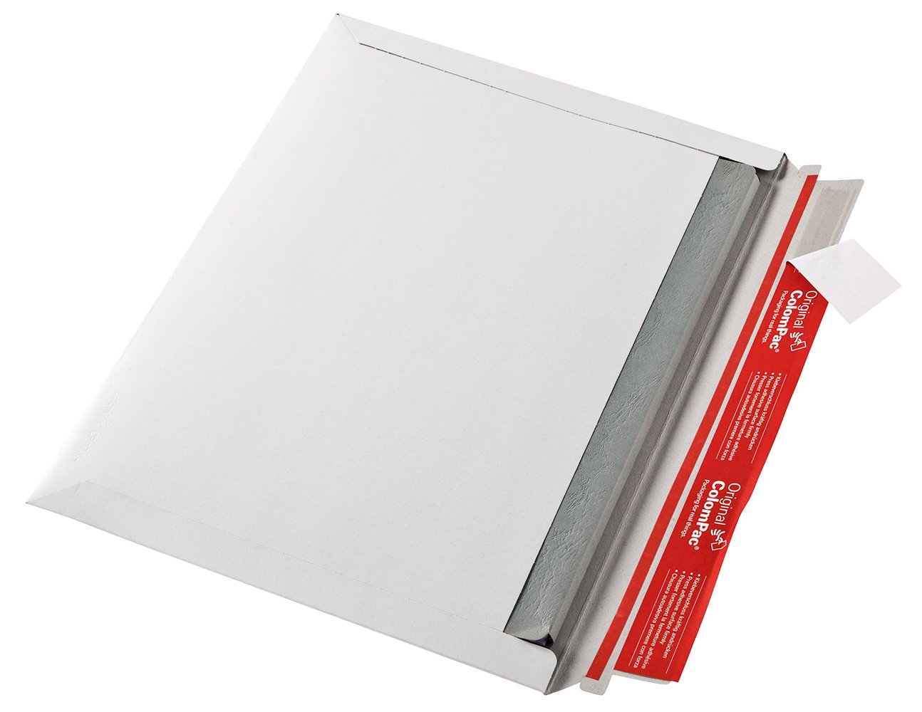 ColomPac CP017.04 Versandtasche mit Querbefüllung aus Vollpappe, PK100 mit Selbstklebeverschluss, 351 x 248 x 30 mm, weiß