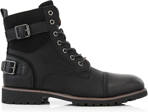 Miniatura 2 de Polar Fox Colección de botas de combate estilo militar para hombre Botas de tobillo con punta redonda y cordones para hombre con cremallera lateral