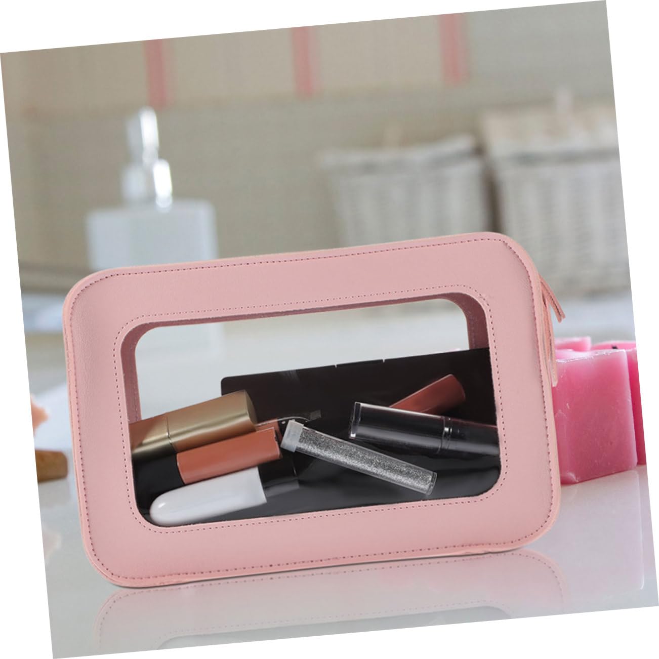 Borsa Trasparente da Viaggio, Makeup Pouch Pvc Rosa, 2 Pezzi | Zippered, per Aeroporto e Controllo Sicurezza, Organizer Cosmetici Buona Capacità di Contenimento