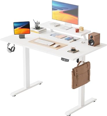 Agilestic Höhenverstellbarer Schreibtisch 120 x 60 cm, Schreibtisch mit Beweglichem Monitorständer, für Homeoffice, Büro, Weiß