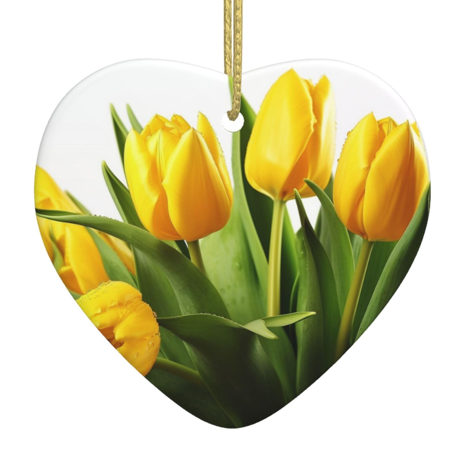 Flower Christmas Ornament 2025 Heart Ceramic Hanging Ornaments for Home Decor Christmas Decorations with Gold Rope Double-Sided Xmas Tree Ceramic Hanging for Holiday Party