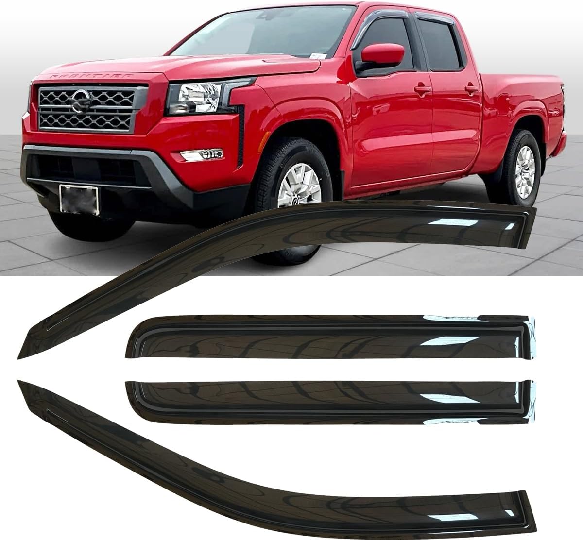4pcs Original Shatterproof Side Window Wind Deflectors for Frontier 22-24,Tape-on Rain Guard Sets,Nice Looking Window Visors for Cars,Car Accessories,Vent Deflector for 2022-2024 Nissan Frontier 94788