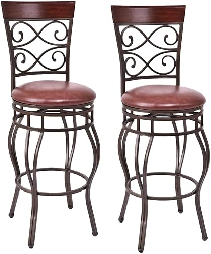 Taburete de bar giratorio de 30 pulgadas de altura de asiento, taburetes de bar giratorios de 360 grados con asiento acolchado de cuero, sillas de